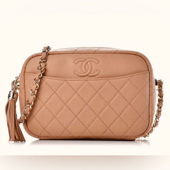 CHANEL Handbags - Chanel Matte Caviar Coco Tassel Camera Bag Brown Gold Hardware Series 26